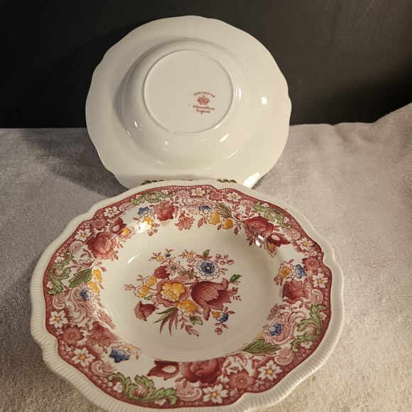 Vintage Johnson Brother* Dorchester England* 2 Salad 8" Bowls" Pink Floral - Picture 6 of 9